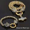 Retro Nordisk Vikingarunhammare Hänge & Vargskalle Halsband Armband Set i Rostfritt Stål