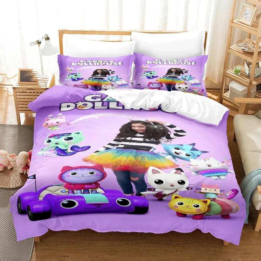 Set Biancheria da Letto Casa delle Bambole Gabby Set da Letto Stampato con Federa Copripiumino Morbido Singolo Matrimoniale Queen Super King Size Adulti Bambini