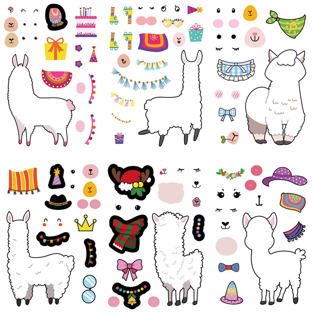 8 cartoon alpaca face swap collage waterproof diary hand account stickers Gu card stickers DIY decorative stickers stickers