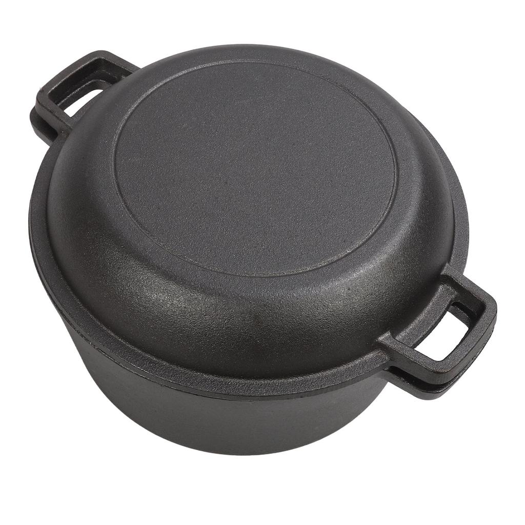 Oven Pot with Skillet Lid Cooking Pan 4.7L Cast Iron Dual Handles Cookware Pot Set for Bread Frying