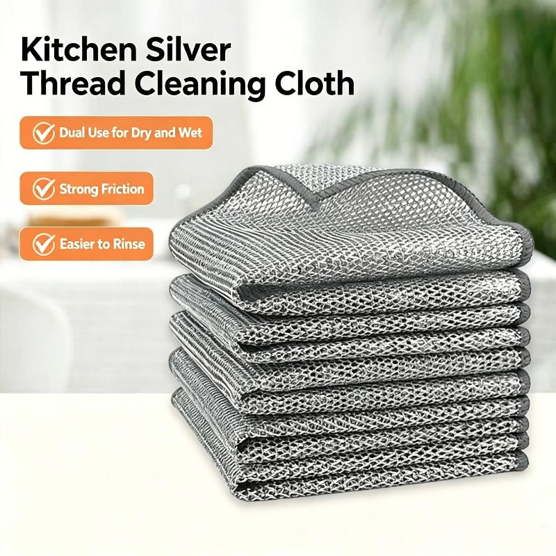 5/10 Stk. Sølvtråd Polyester Rengøringsklude Våd Tør Dobbeltbrug Ikke Ridsende Til Køkken Opvask Gryde Komfur Bordplade Rengøring