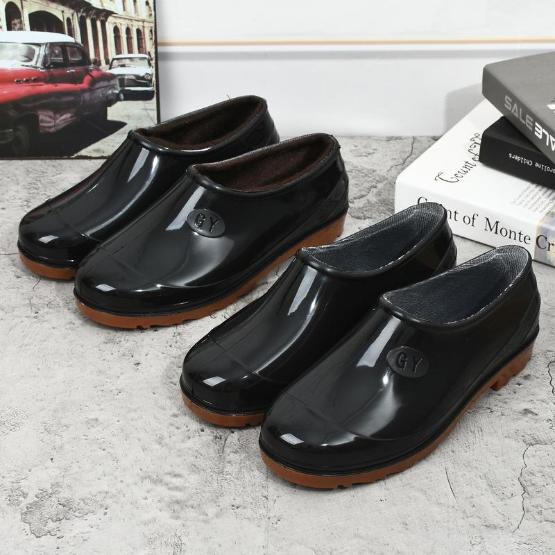 Low-top rain shoes water shoes men's adult beef tendon sole warm waterproof shoes shallow-mouth rubber shoes overshoes non-slip short tube work summer