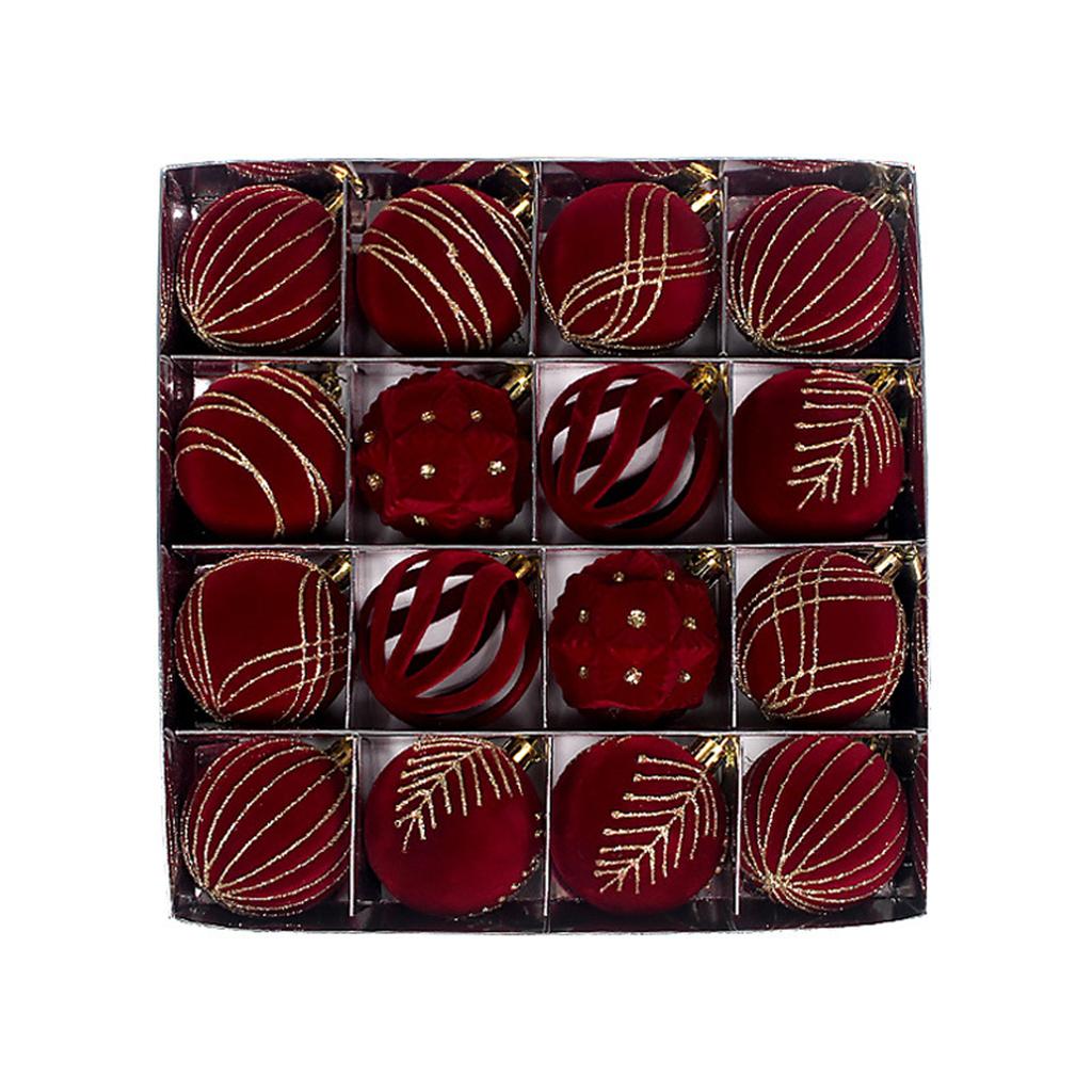 Flocked Christmas Balls 6cm Painted Balls Paper Box Set 16pcs Christmas Decorations