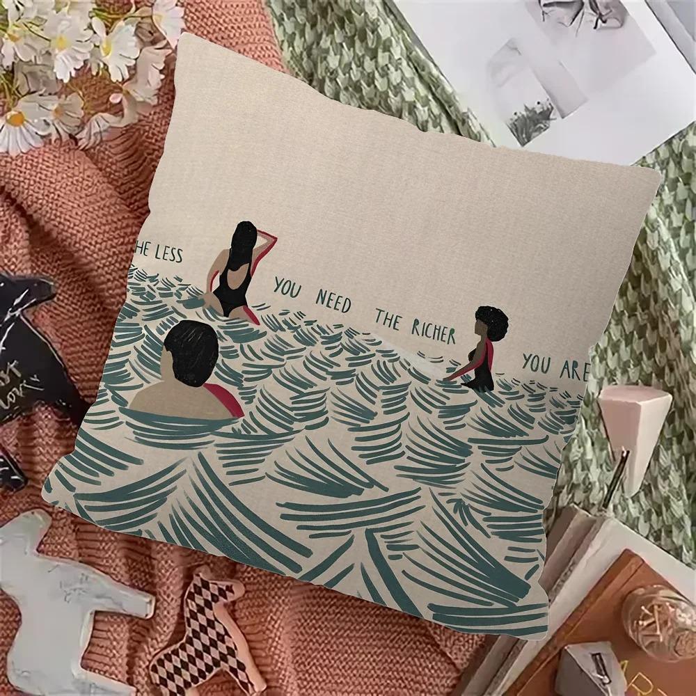 Home Decor Surfing Girl Motifs: Waves & Positive Sayings Pattern Cushion Cover Suitable for Sofa Bedroom Car Pillow Cover