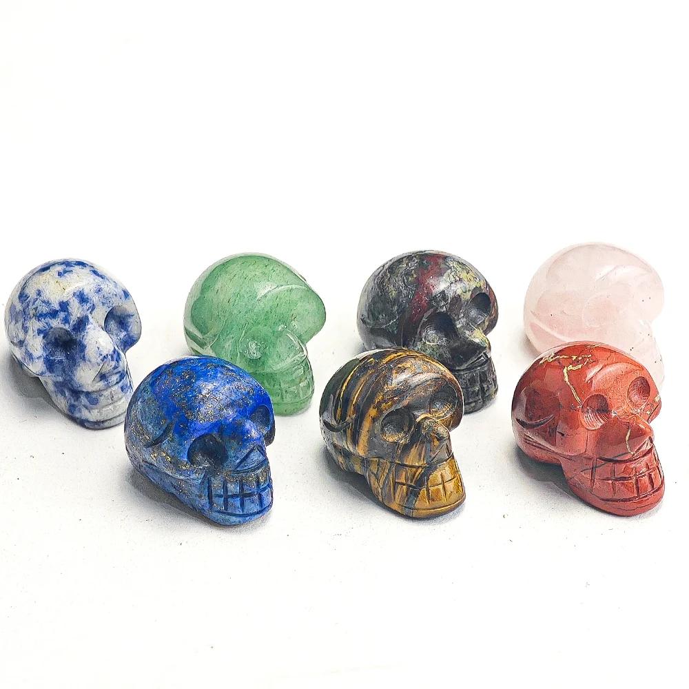 7Pcs Crystals Skulls Carving Mineral Gems Ghost Head Polished Carved Reiki Desktop Home Decor Stone Crafts Halloween Gift