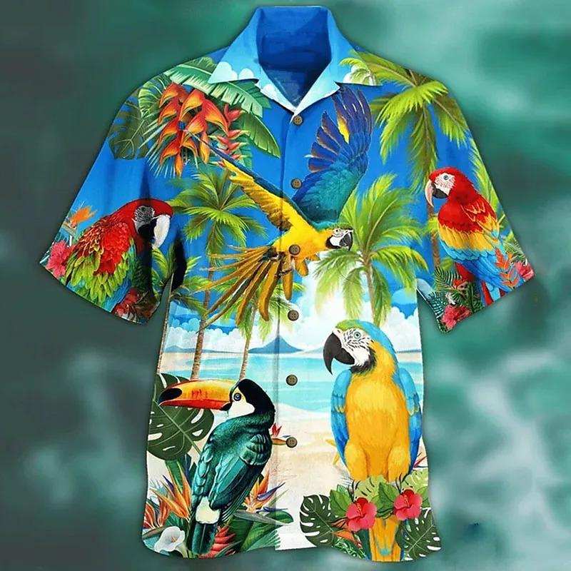 2026 Summer Loose Breathable 3d Print Trendy Cool Fashion Hawaiian Shirts Beach Party Tops Short Sleeves Men's 5XL