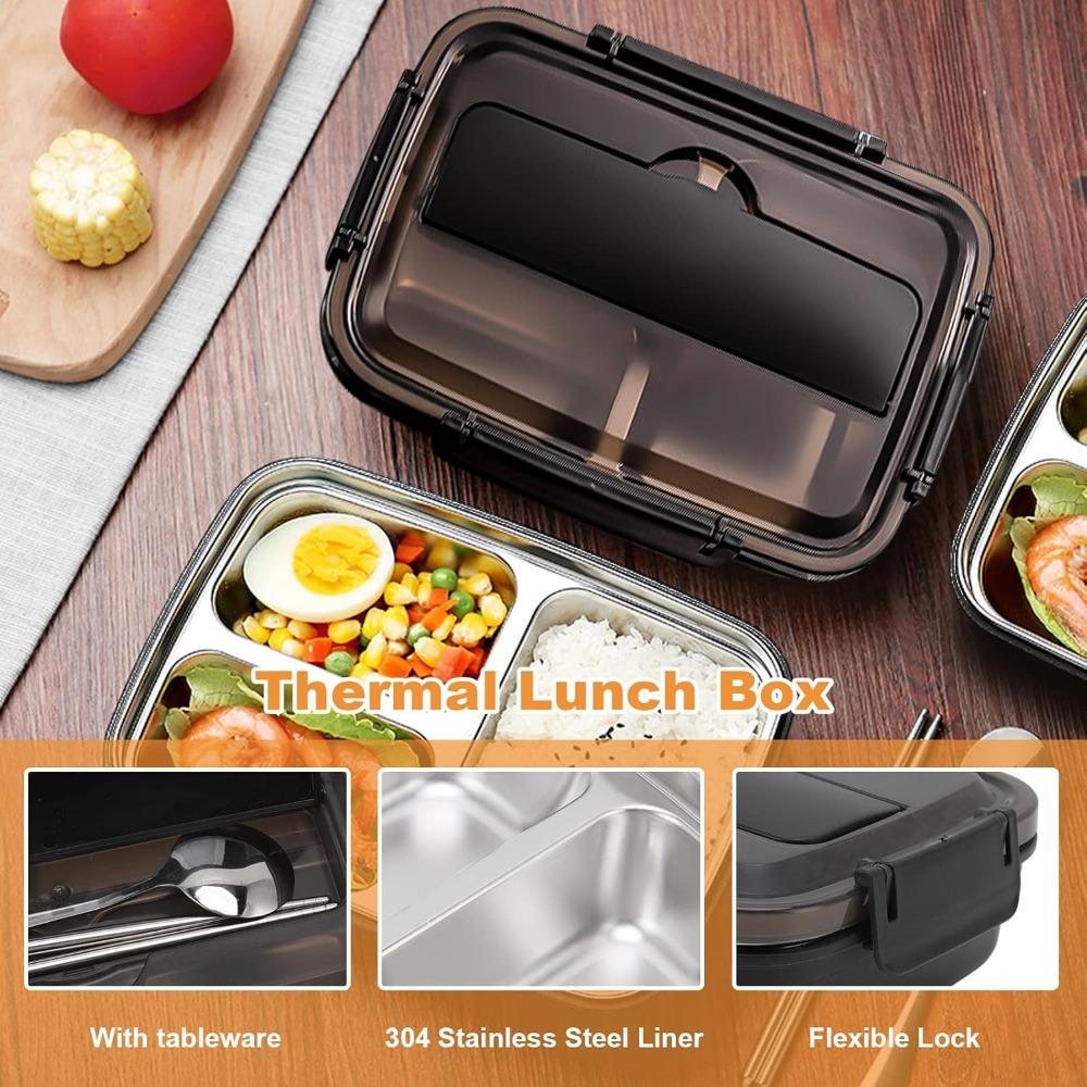 Lunch Box with Compartment Stainless Steel Liner Matching Spoon Chopsticks Thermally Insulated Portable Outdoor Bento Container