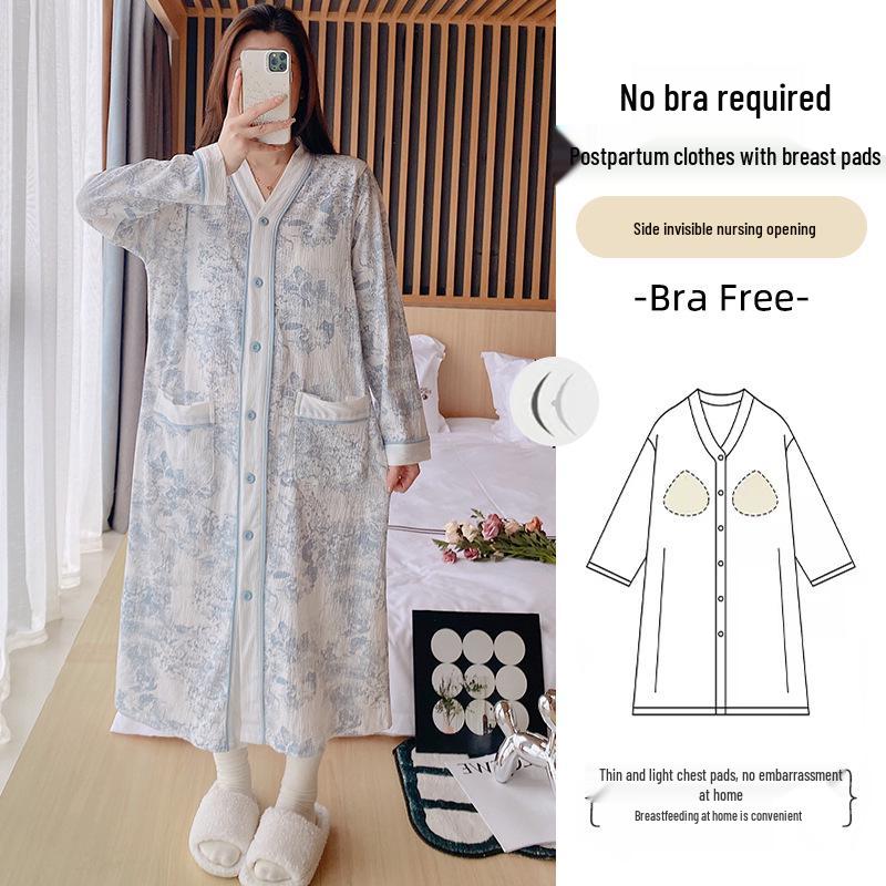 Long Sleeve Maternity Nightgown: Spring & Autumn Breastfeeding Pajamas with Cardigan for Pregnant Women