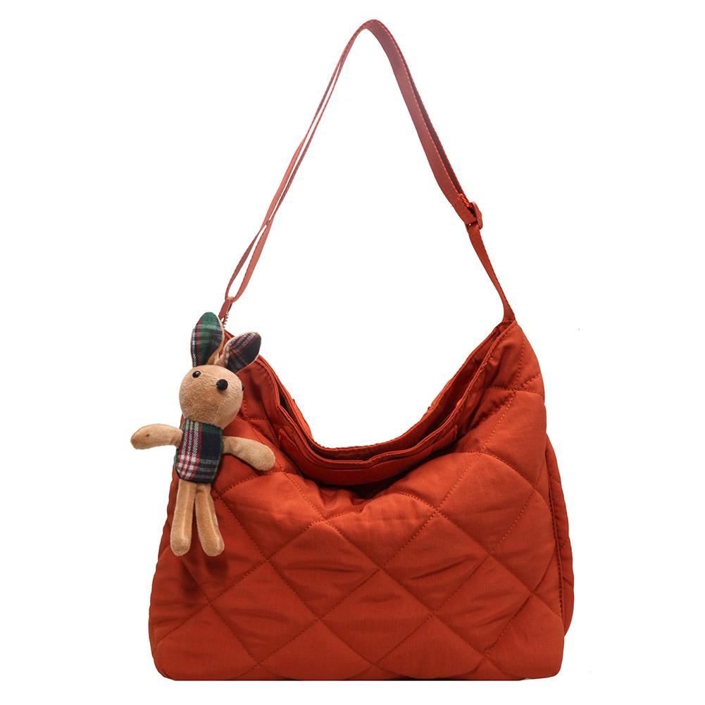 Women Quilted Tote Bag with Pendant Puffy Crossbody Bag Large Capacity Satchel Sling Bag Padded Shoulder Bag Daily Dating Bag