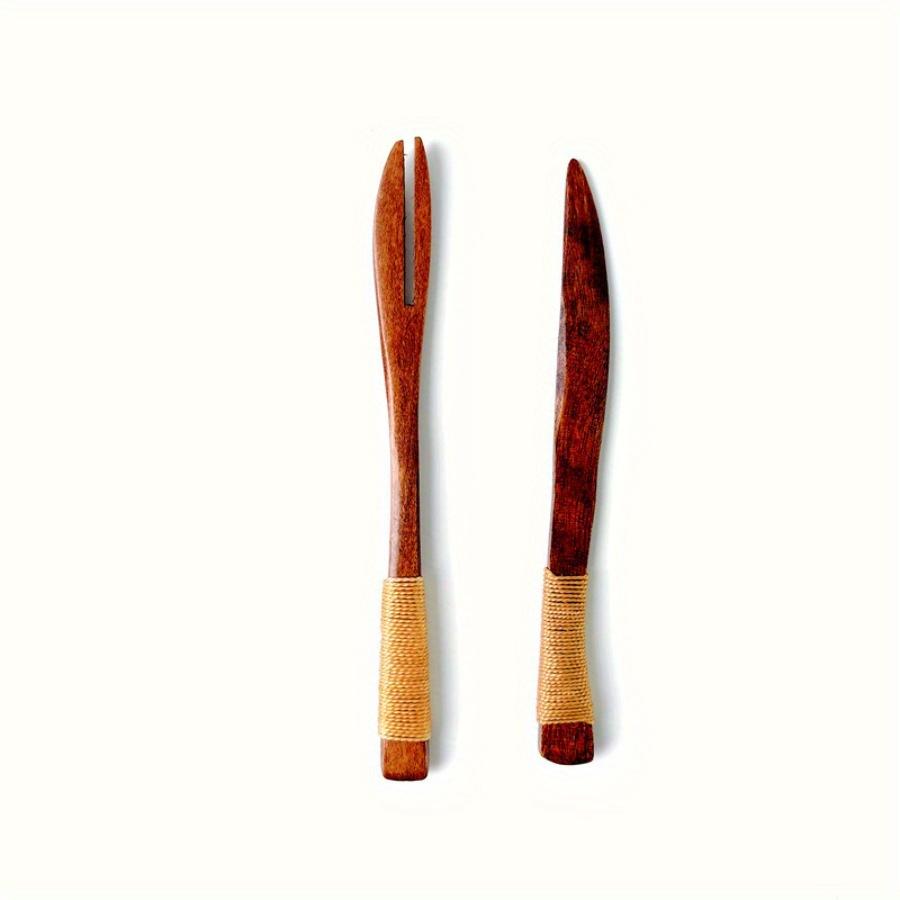 1SET Vysoce kvalitní dřevěný nůž a vidlička -- Vidlička na ovoce Dezert Vidlička Vidlička na dort Dřevěný nůž a vidlička Vidlička na polena Nádobí Kráječ na dorty