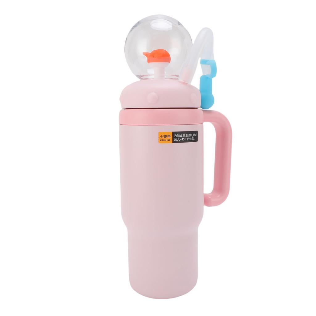 Whale Fountain Water Bottle 710ML Stainless Steel Keep Cold Insulated Drinking Cup with Handle Straw for Outdoor Travel