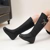 Krazing Pot Microfiber Down Fiber Tarpaulin Autumn Winter Shoes Med Heels Size 44 Super Size Snow Boots Round Toe Keep Warm Thigh High Boots