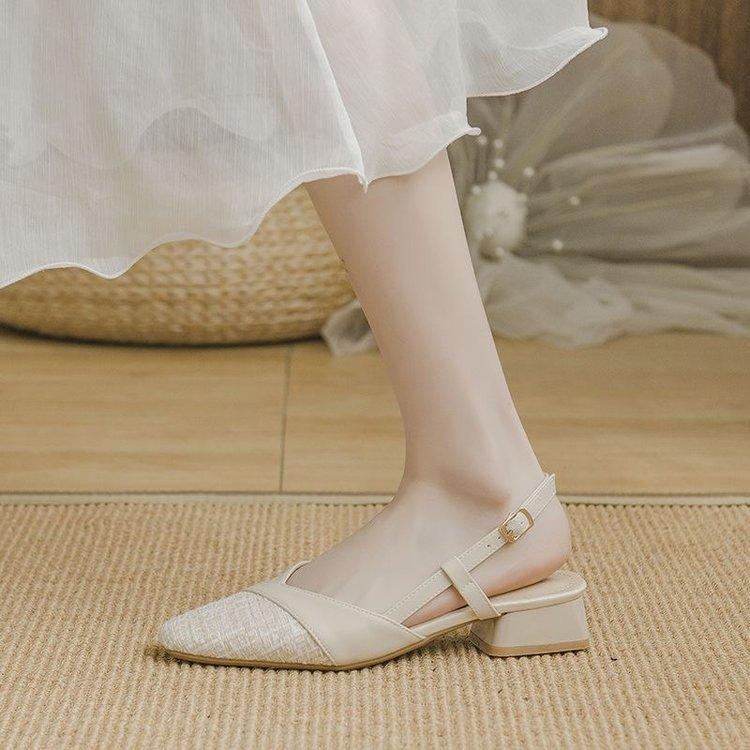

2024 spring and summer new foreign trade fashion high heels temperament French fairy style pointed middle heel comfortable border trade 34