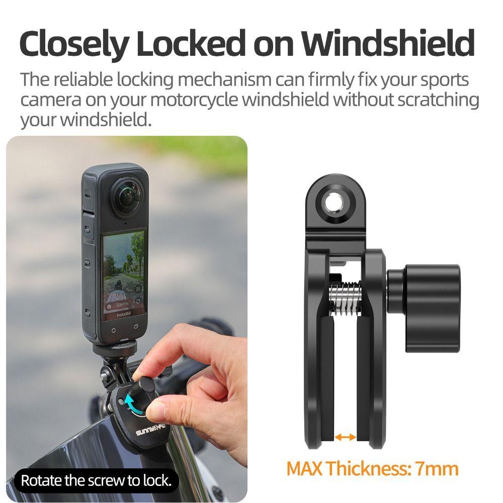 Aluminum Alloy Motorcycle Windscreen Clamp Durable Clip Motorbike Camera Mount Action Camera for DJI Action/GoPro/Insta360