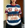 Cartoon Print Women's Summer Crew Neck Sports Soccer Shirt Loose Casual Street T-Shirt Y2K Couple Top