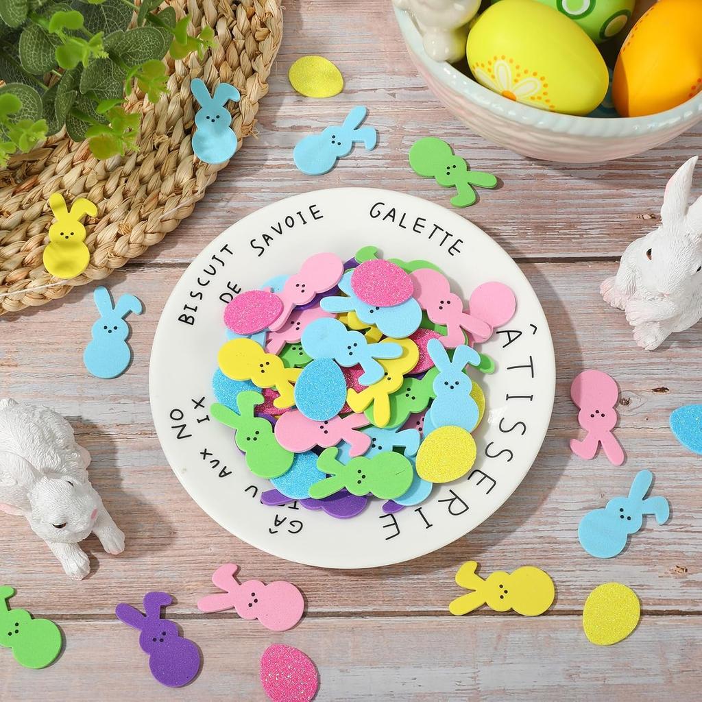 Whaline 250Pcs Easter Foam Stickers Bunny Rabbit Egg Decals Self Adhesive Stickers for Spring Birthday Party DIY Crafts Greeting Cards Making Home