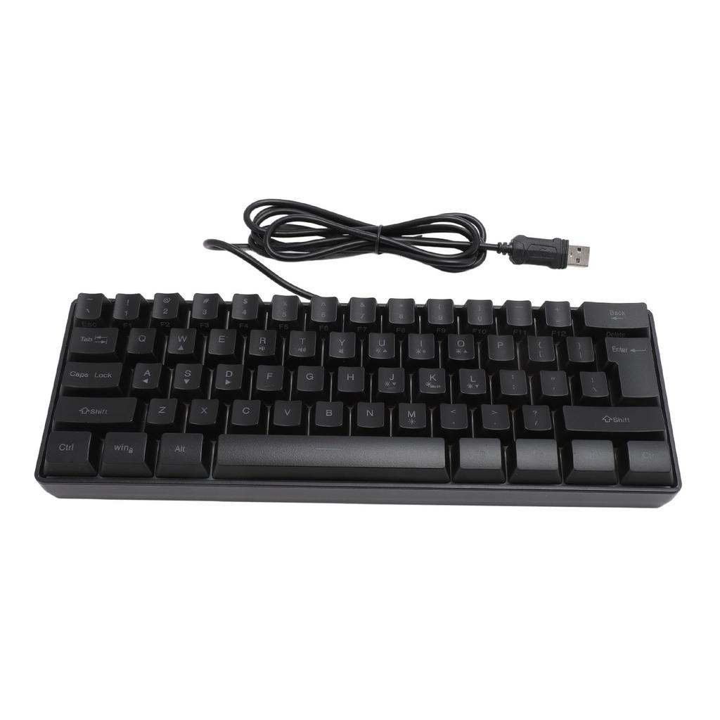 USB Wired Gaming Keyboard 60 Percent RGB Backlight 61 Keys Portable Compact Keyboard for PC Gamer Typist Black