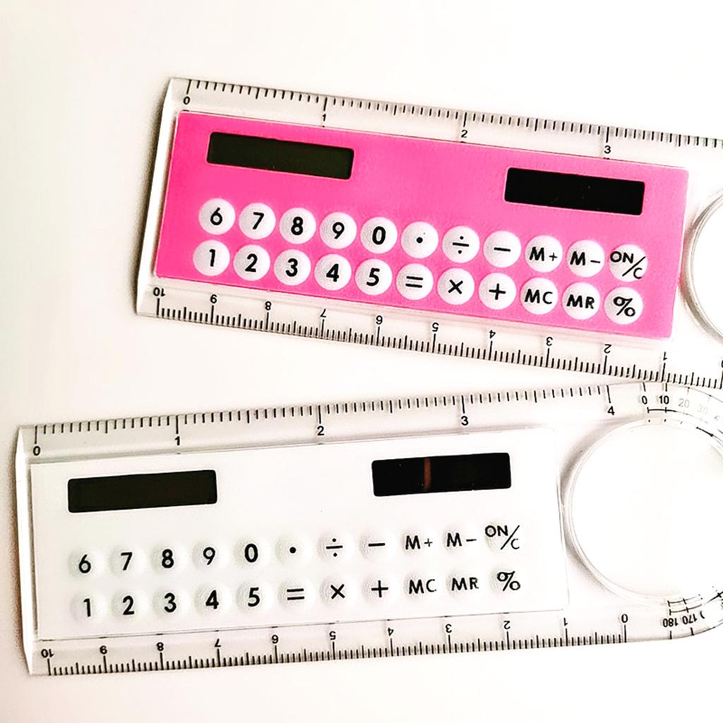 2PCS Multifunctional Calculator 4-in-1 Designed Solar Calculator with Ruler Magnifier and Protractor Gift for Student