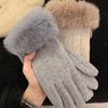 Cashmere Gloves for Women In Winter Fashion Sense  Rabbit Fur Plus Velvet  Thickened Warm and Cold Proof  Driving and Riding  Touch Screen