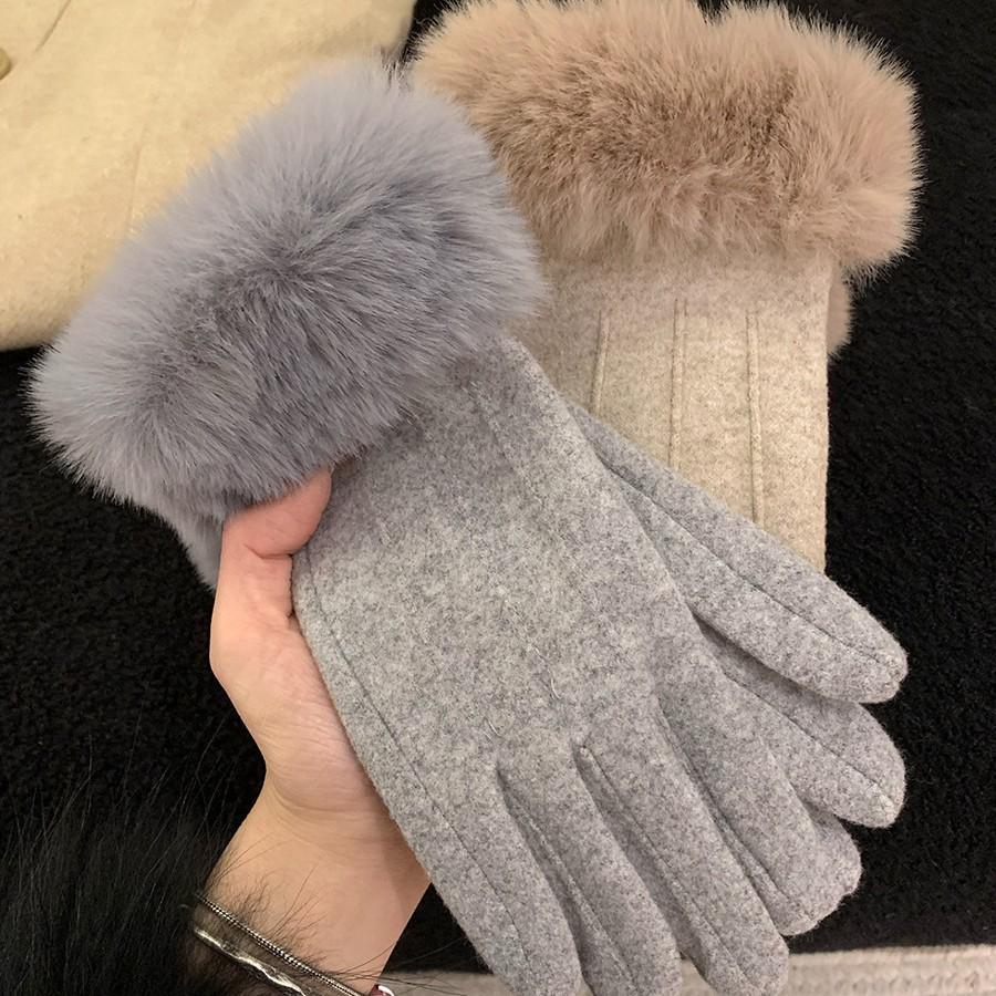 Cashmere Gloves for Women In Winter Fashion Sense  Rabbit Fur Plus Velvet  Thickened Warm and Cold Proof  Driving and Riding  Touch Screen