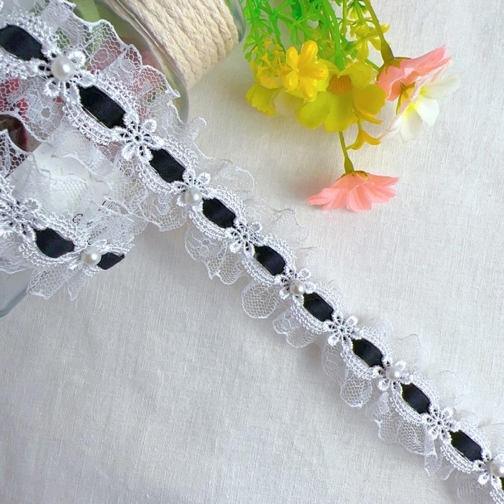 Delicate Polyester Fabric Trim Lace Bead Embroidery Flower Embroidery Lace Lolita Style Decorative Strap Home чёрный