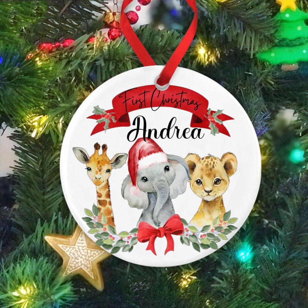 

Personalised First Christmas Bauble, Christmas Keepsake, 1st Christmas Ornament, Gift for 1st Christmas, Bunny Rabbit Leave Name in Chat