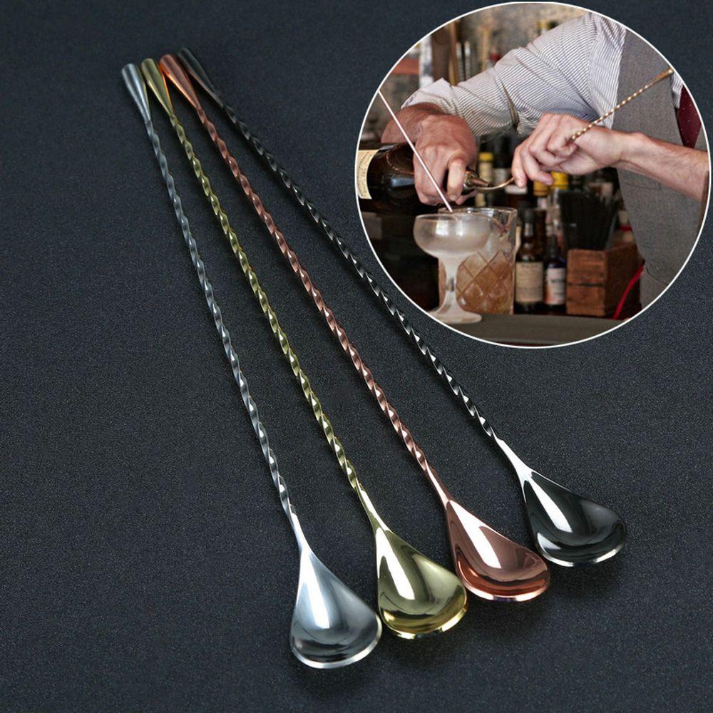 Stainless Steel Cocktail Spoon Long Handle Mixing Bar Spiral Teadrop Spoon Bartender Tools Kitchen Stir Spoon