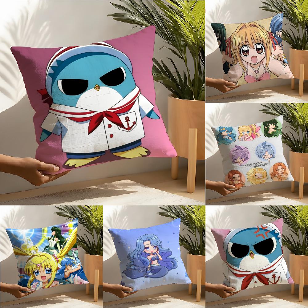 Pillow Case Cotton Linen Fabric Square Zipper Pillowcase Home Decorative Living Room Comic Anime M-Mermaid Melody Pichi Pichi 4