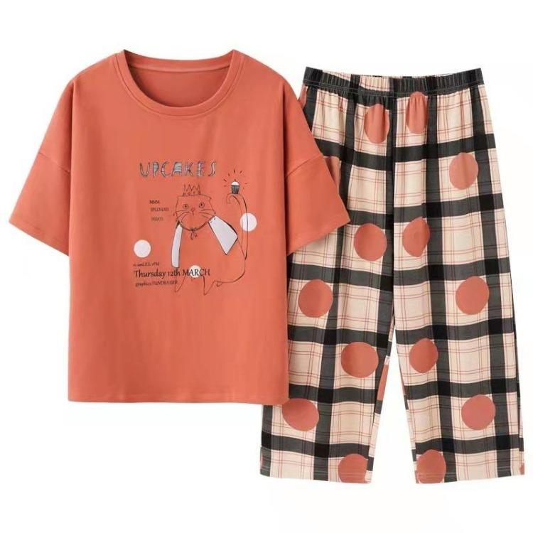 Women's Cute Cartoon Print Pajamas Set 2PCS Plus Size Sleepwear Short Sleeve Shorts Fashion Casual Home Comfort Femme