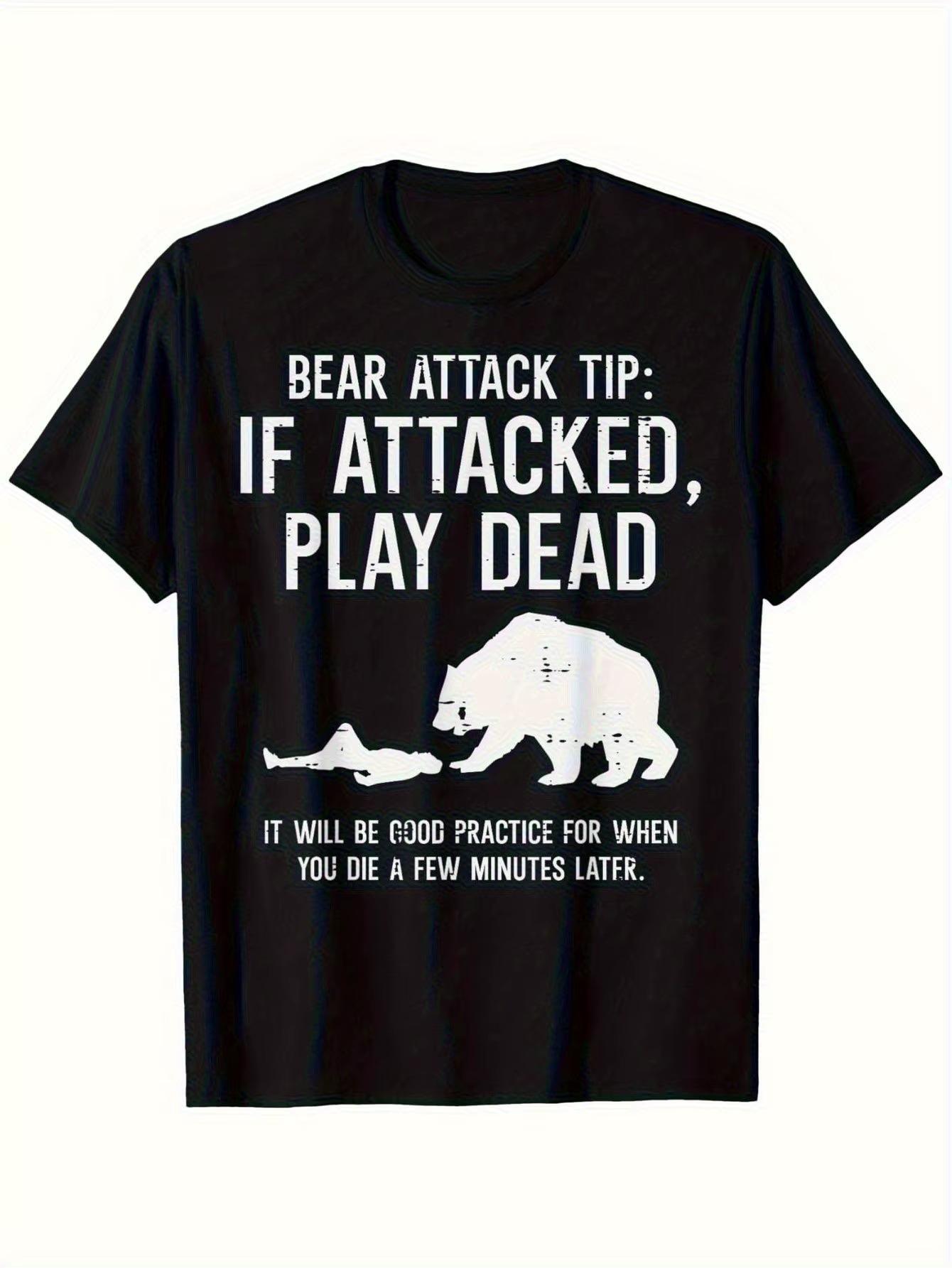 

Camping Bear Attack Creative Printed Print Women TShirt Neck Short Sleeve Casual Women Summer aesthetic gothic oversized S