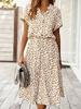 European and American style new printed V-neck button waist short-sleeved dress