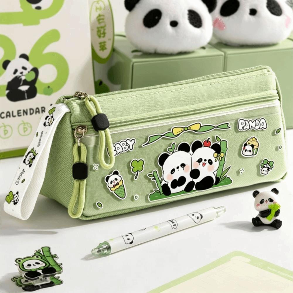Portable Panda Pencil Case Double Layer Stationery Pouch New Pencil Pouch School Supplies