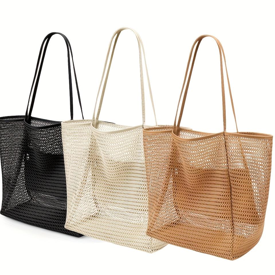 Beach Nylon Mesh Tote Bag, Casual Foldable Shoulder Backpack, Suitable for Beach Picnic and Vacation