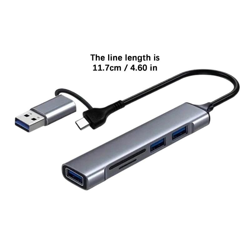 5 In 1 USB+Type C Multifunction Aluminum Card Reader Adapter USB3.0 Port For Printer Mouse Keyboards Extender Function
