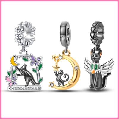 100 %925 Sterling Silver Charms Fit Golden Moon Star Black Cat Nutcracker Dangle Charms Diy Jewelry Making