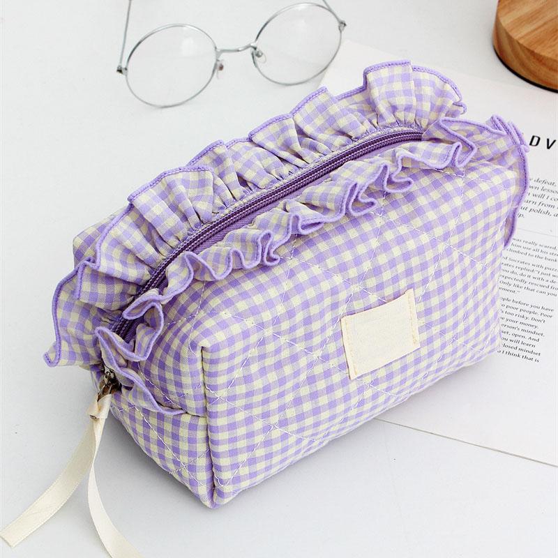 Ruffled Edge Bowknot Floral Print Makeup Bags Large Capacity Quilting Pen Bags Women Cosmetic Storage Bag Travel Wash Bag Clutch