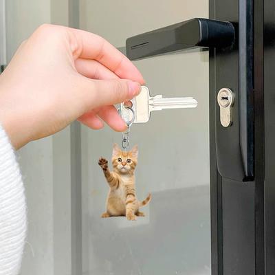 Cartoon Cat Shape Keychain 2D Acrylic Cat Charm Keyring Keys Parties Versatile Keychain Bag Charm Accessory