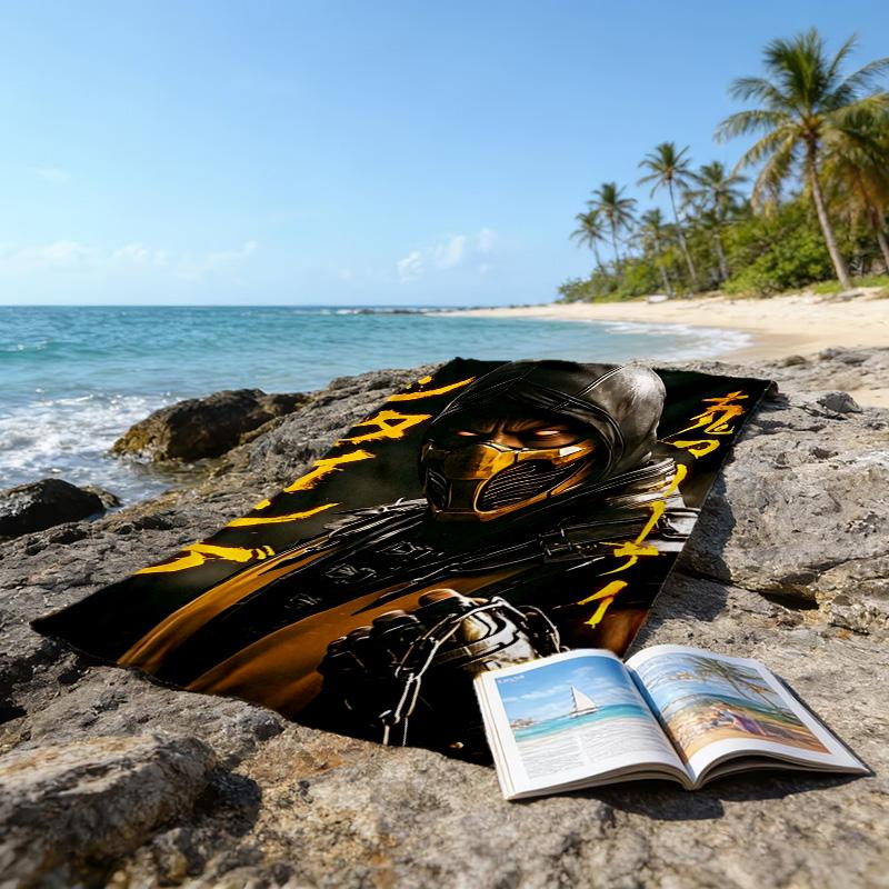 1pc Mortal Kombat3 Beach Towel, Beach and Seaside Swimming Pool Equipment, Fashion Pattern, Rectangular, Travel Essentials