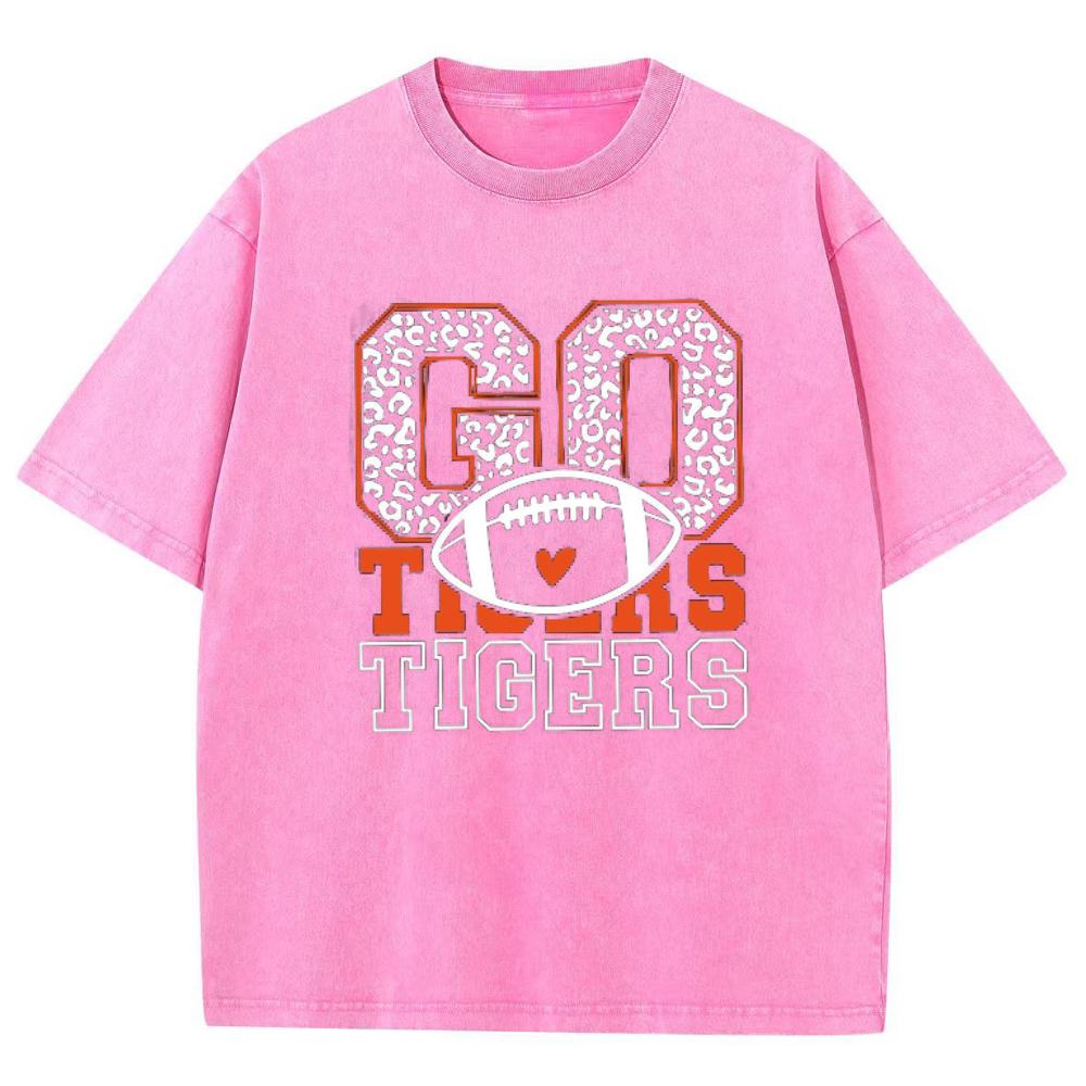 Go Tigers Letter Print Women T-Shirt Wash Oversized Unisex Couple Short Sleeve Street Hip Hop Top Sweetheart Y2k Tees