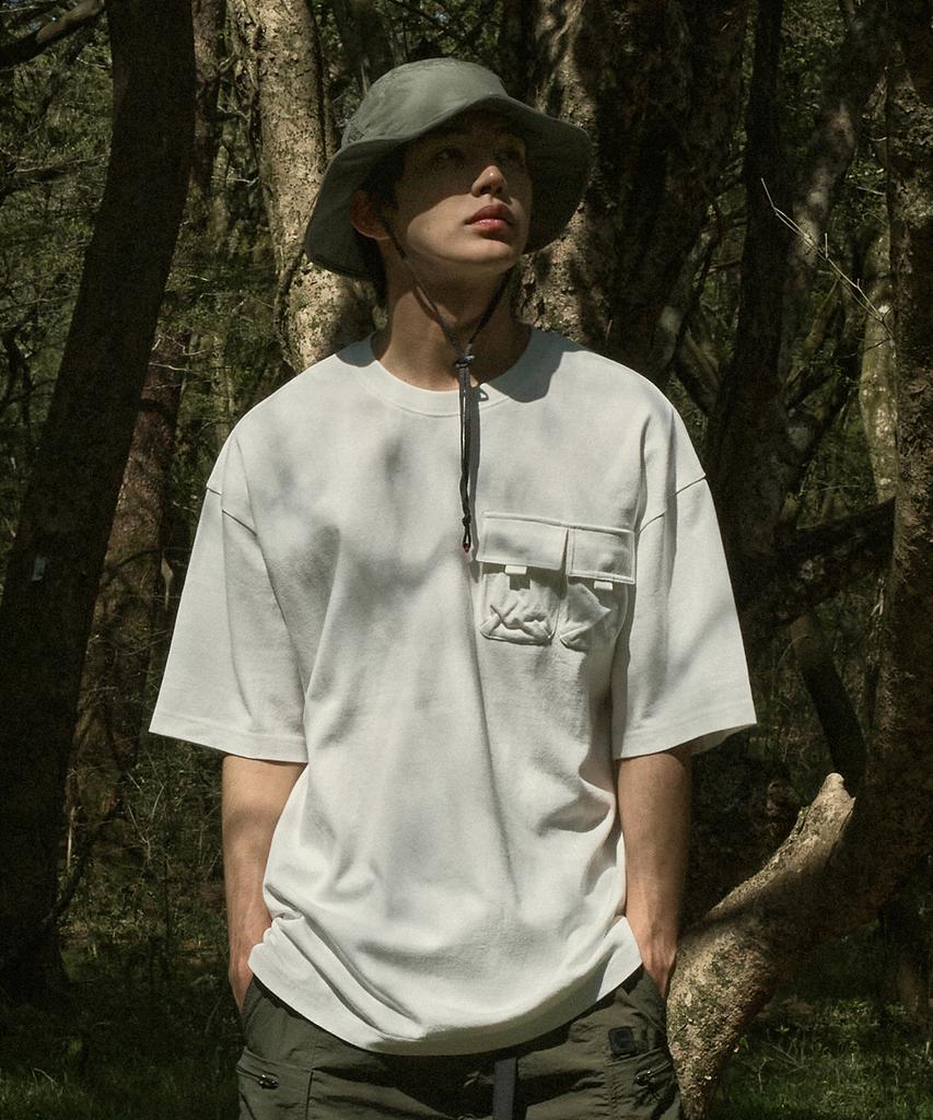 Kaempeusaideu Heavyweight Double Pocket Short Sleeve T-Shirt White Cst113