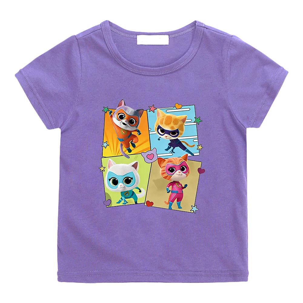 2026 NEW Anime SuperKitties Print T-shirt 100%Cotton Anime T-shirt O-neck Casual Cartoon Boys Tops Cute Girls Short Sleeve Manga Tees Summer Clothes