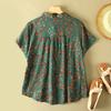 Vintage Floral Print Women's Shirt Summer Fashion Short Sleeve Pocket Loose Casual Blouse Comfortable Soft Thin Daily