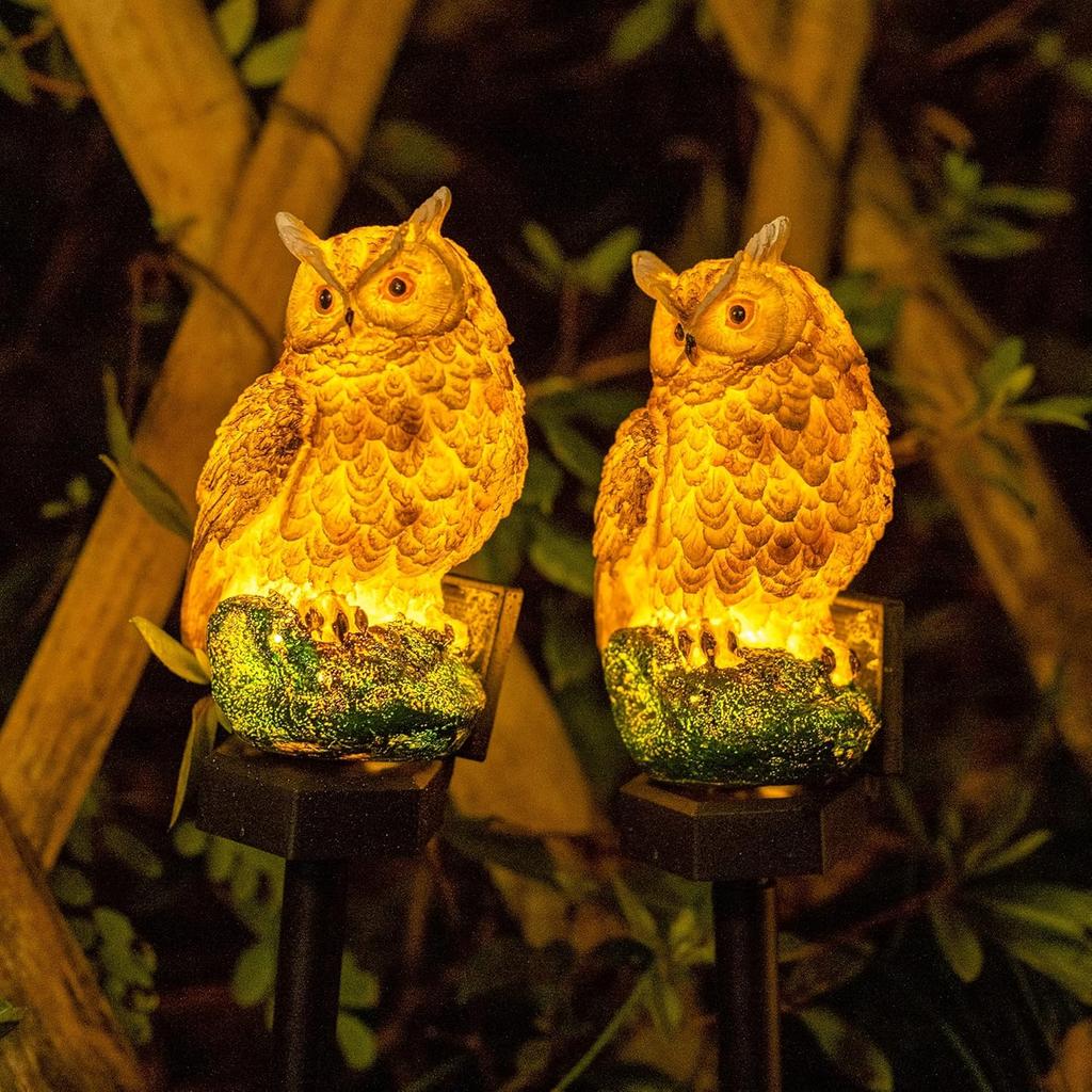 Dazzle Bright Owl Figure Solar LED Lights, Resin Garden Waterproof Decorations with Stake for Outdoor Yard Pathway Outside Patio Lawn Decor To Scare