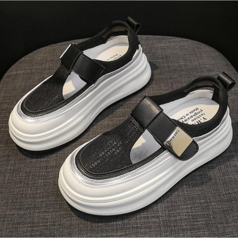 Fashion Women's Sandals Summer New Thick Bottom Anti-slip Net Cloth Covered Head Muller Shoes Casual Round Head Fashion Height Sandals