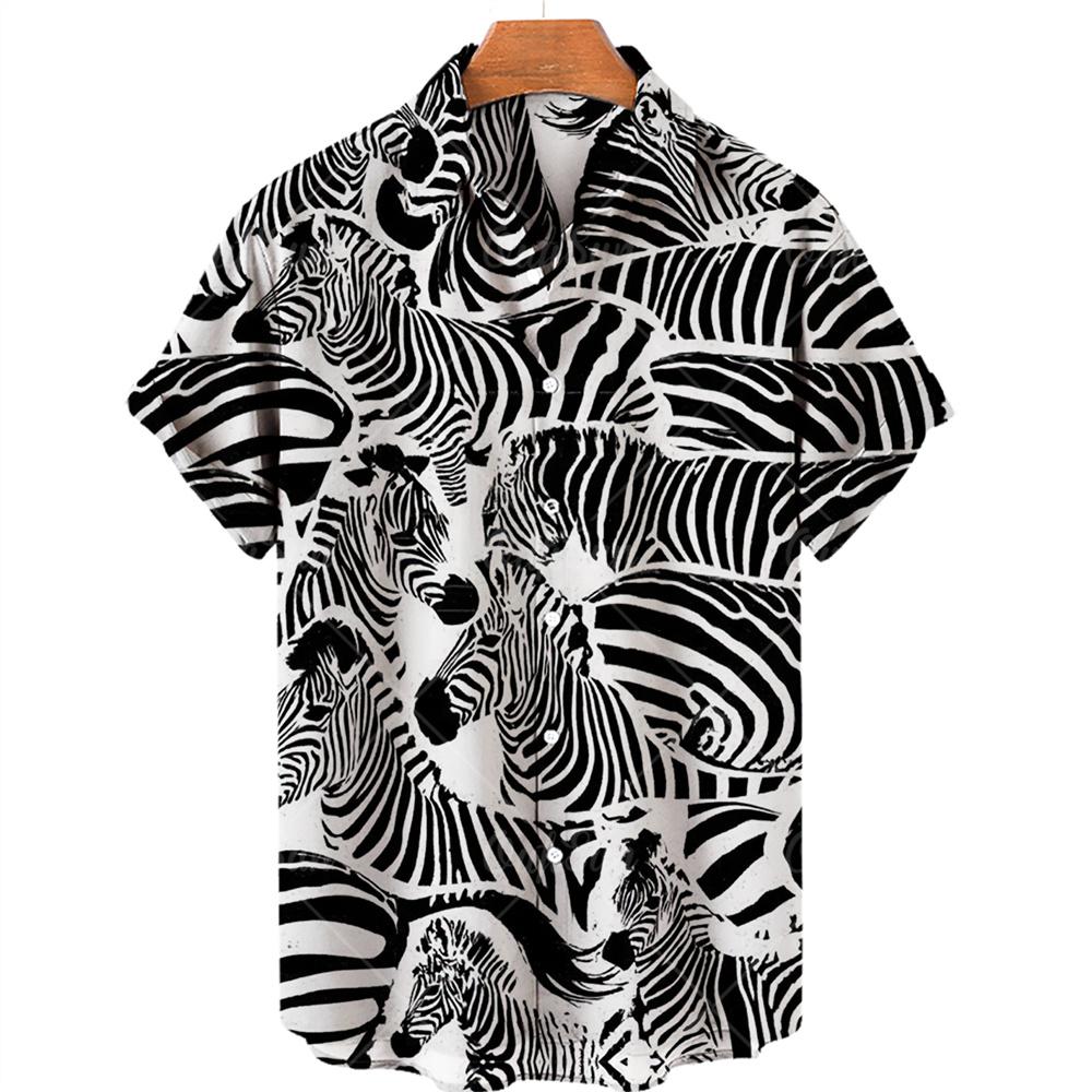 Men's Hawaiian Shirts 3D Cute Cat Print Short Sleeved Shirt Lapel Fashionable Casual Harajuku Cartoon New Clothing