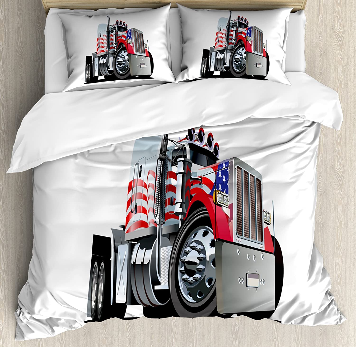 

Cars Bedding Set For Bedroom Bed Home Hand Drawn Watercolored Monster Trucks Enormous Whee Duvet Cover Quilt Cover Pillowcase EU single(135x200cm)