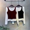 C S In The Room BoTTa Layered veST STreTCh Round neCk Snap T ShirT SeT 2Color