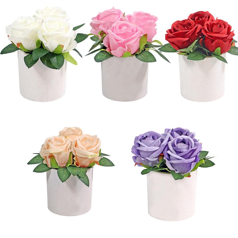 

Rose Potted Plant Ornament Holiday Gift Valentine S Day Light Luxury Home Decoration Fake Flower Dried Flower Hand Bouquet Simulated Rose