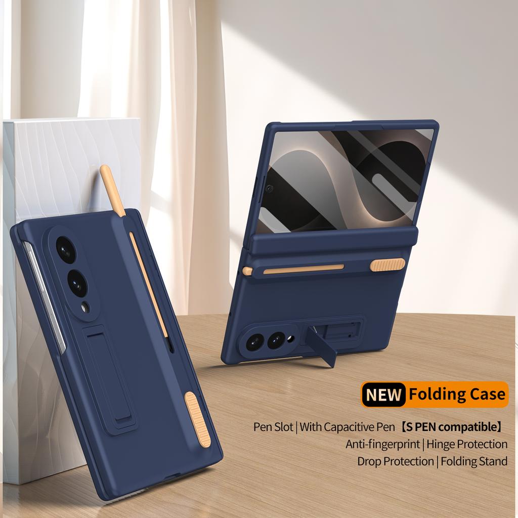 For Samsung Galaxy Z Fold 8 Wide Case Retractable S Pen Slot Built-in Kickstand Hinge Protection Tempered Glass Screen Protector