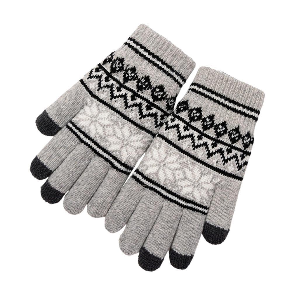 Winter Thick Warm Knitted Gloves Cold-proof Snowflake Pattern Winter Gloves Touchscreen Windproof Five Finger Gloves